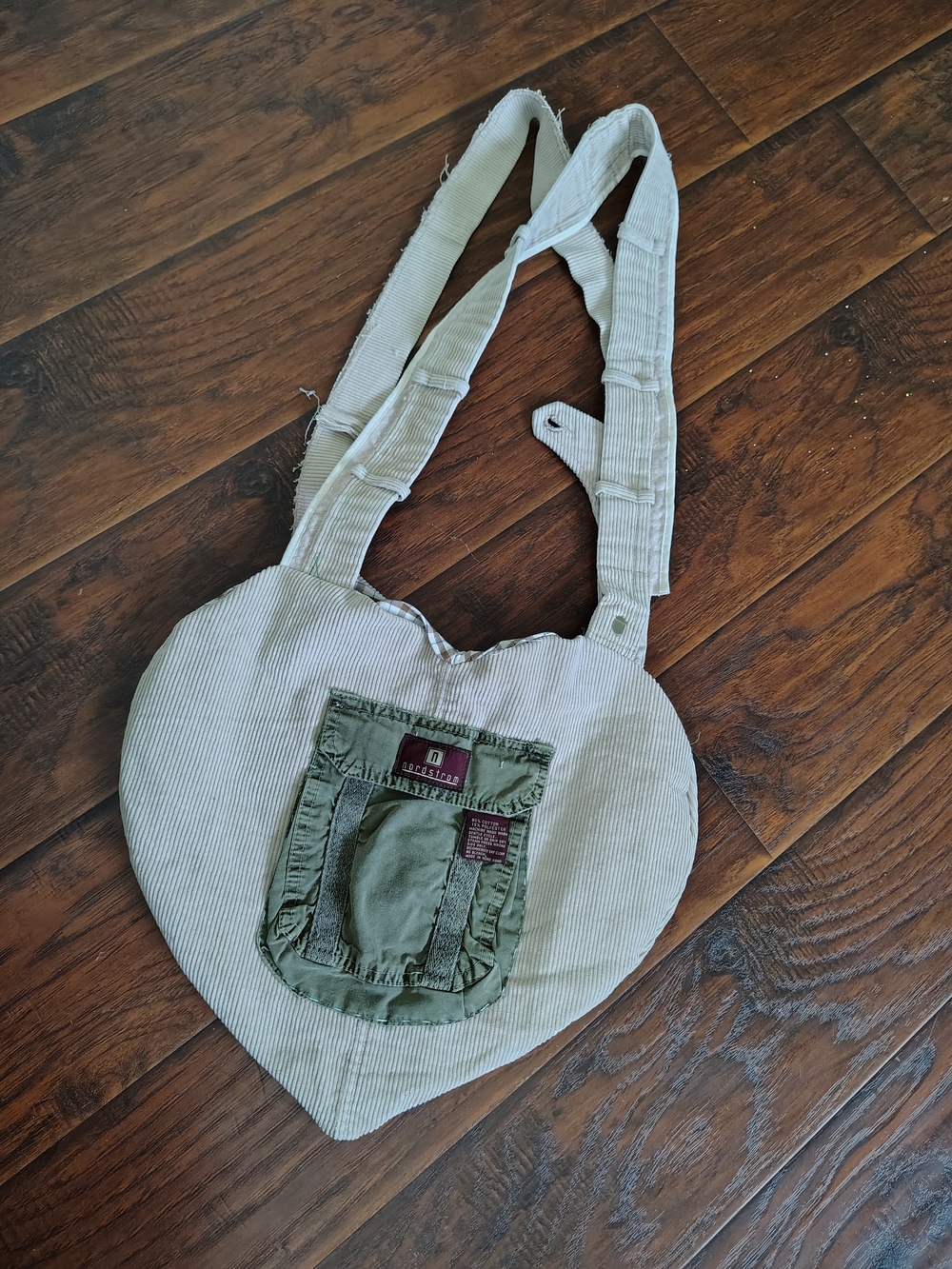 Custom corduroy heart shaped cargo tote bag